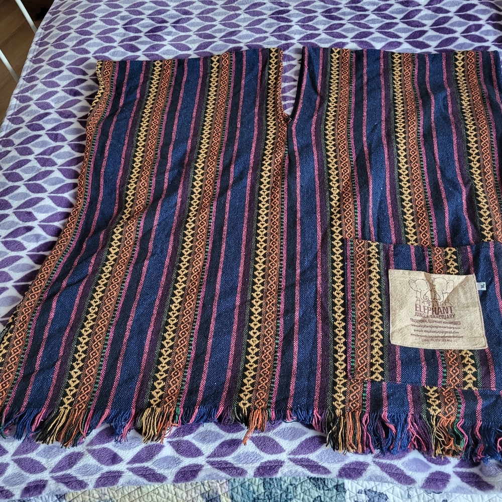 Elephant jungle sanctuary poncho handmade boho electric XL